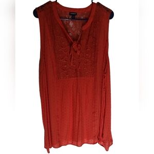 Torrid Orange, clip dot, crochet sleeveless Blouse. 3x